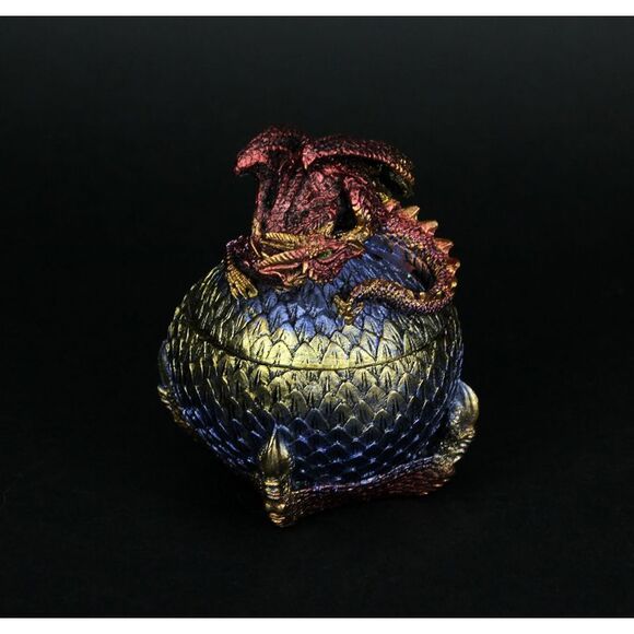 Hand Painted Red and Blue Sleeping Dragon On Egg Lidded Trinket Box - Picture 3 of 5